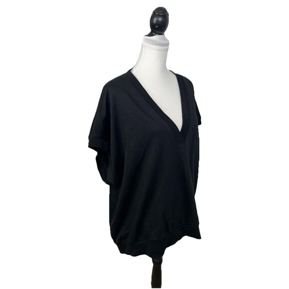 Gap Top Women's Plus XXL Tall Sweatshirt Black V-Neck Short Sleeve Knit Pullover - Picture 3 of 9